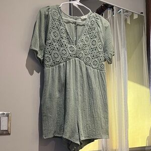 Sage Green Embroidered Romper